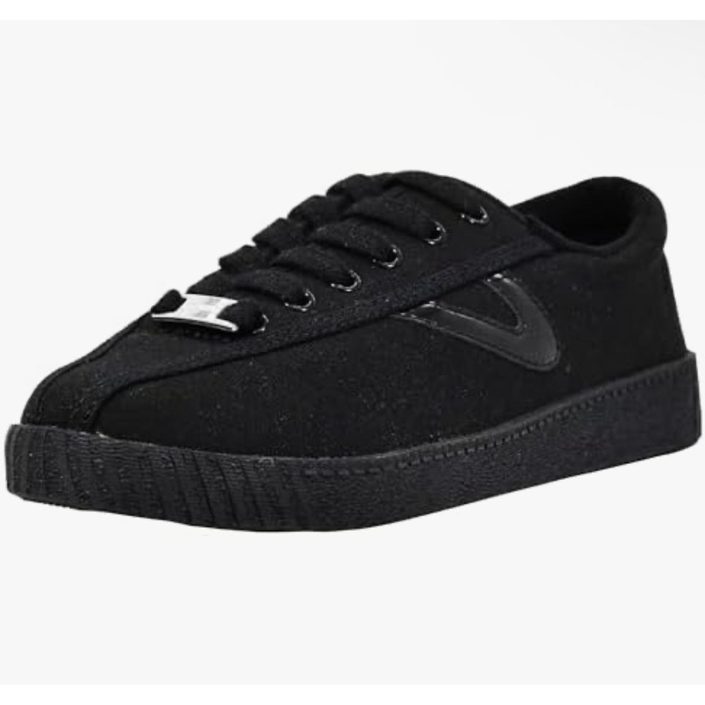 NIB Tretorn Nylite Plus 8.5 M Black Canvas Patent Logo Sneakers Tennis Shoes